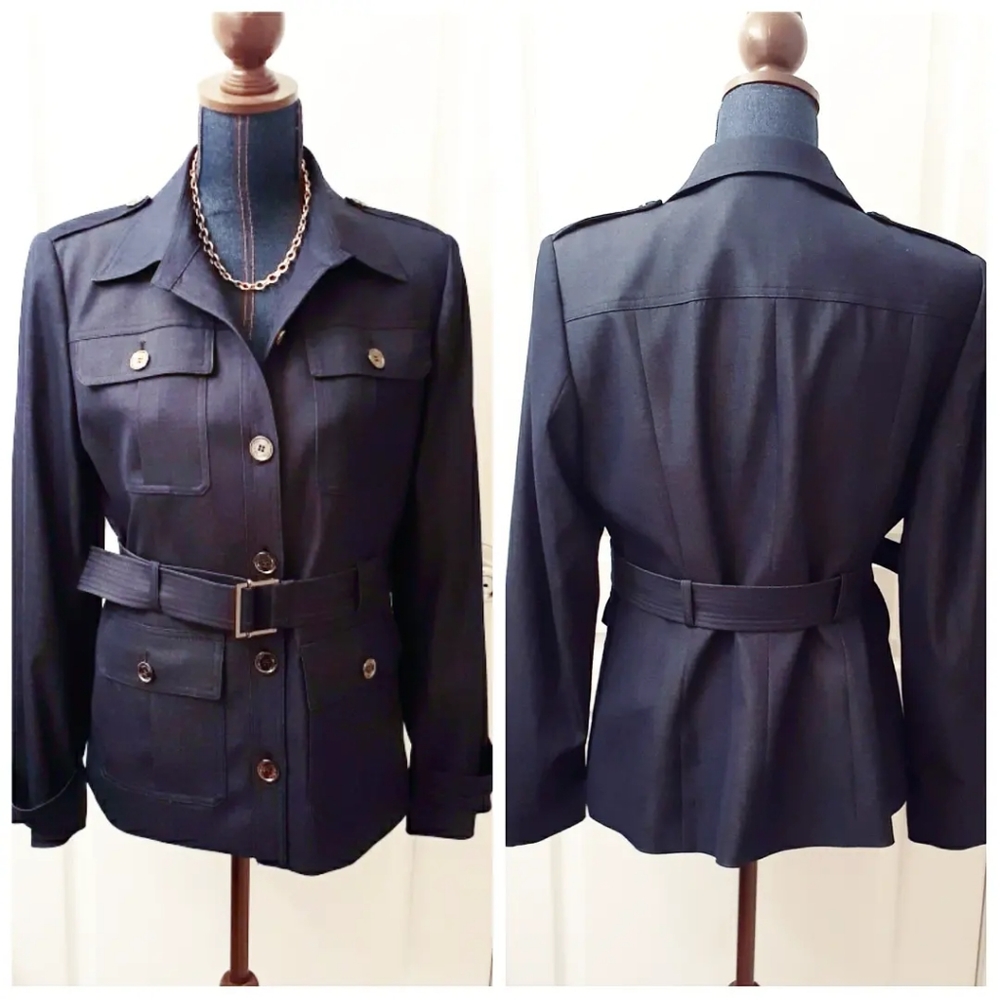 Calvin Klein Dark Blue Military-Style Belted Jacket